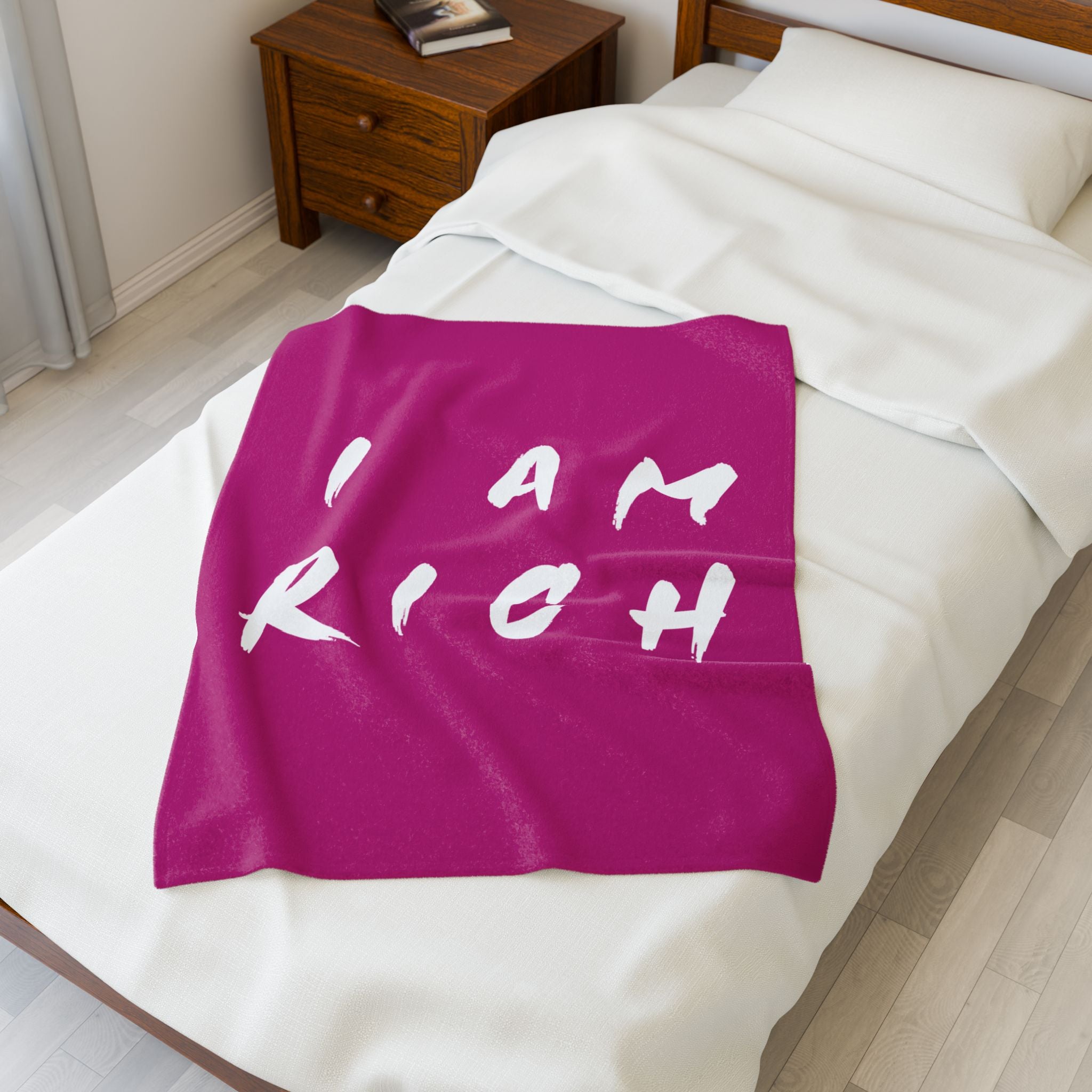 I Am Rich, Soft Throw for Home Decor, Gift for Cozy Nights, Motivational Decor, Luxury Bedding