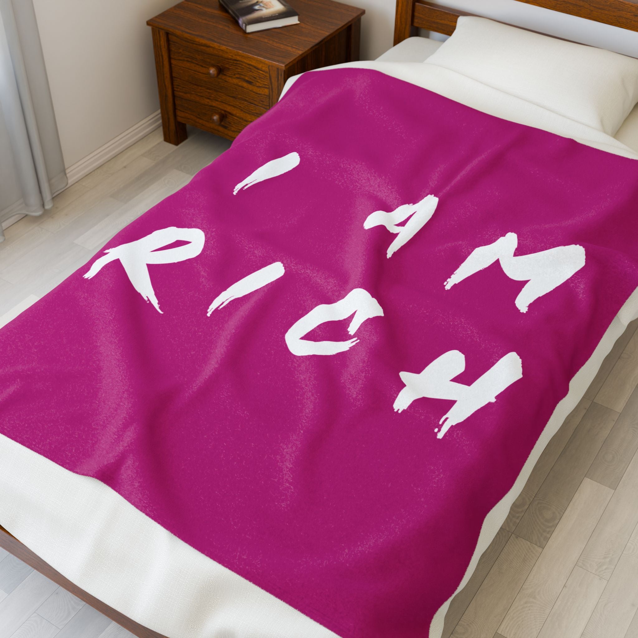 I Am Rich, Soft Throw for Home Decor, Gift for Cozy Nights, Motivational Decor, Luxury Bedding